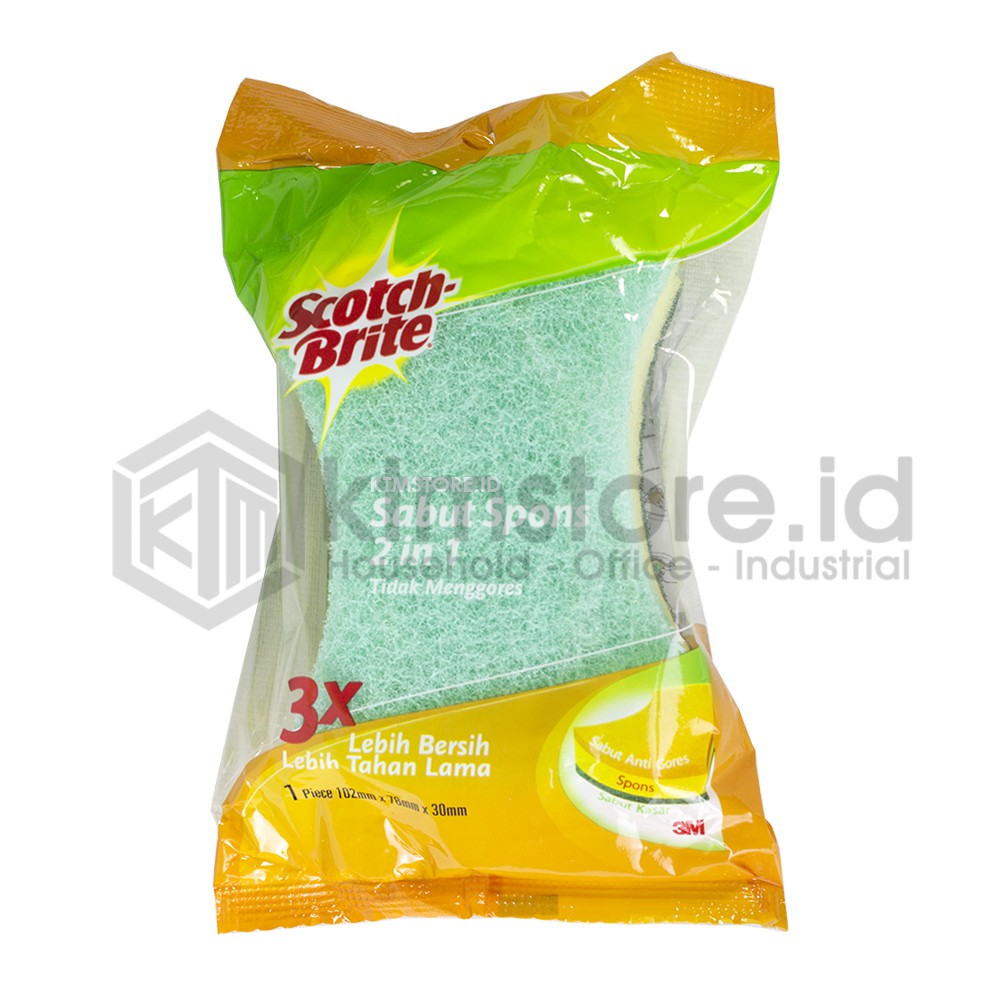 3M Scotch Brite Sabut Spons Hijau Cuci Piring 2 In 1 ID 34