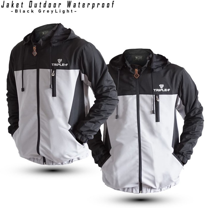 Jaket Pria murah simple import  Terbaru, Jaket Parasut Original Waterproof - BLACK GREYLIGHT,  73OVQ