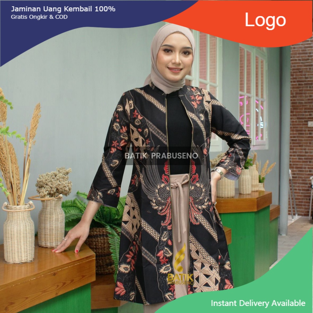 Original Batik Prabuseno - CENDANA Tunik Batik Wanita Lengan Panjang Printing Handmade Premium Lapis