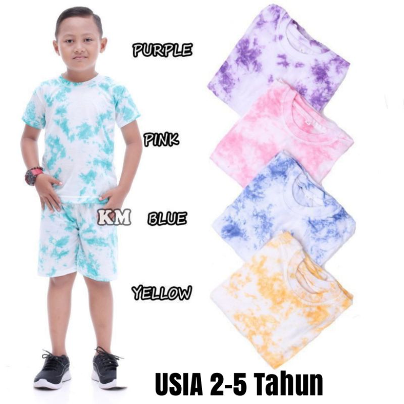 BAJU BALI KAOS BALI SETELAN ANAK COWOK CEWEK MOTIF TIE DYE ABSTRAK KATUN KHAS BALI