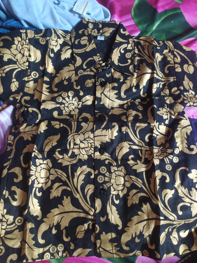 Batik Anak Size Terlengkap! Nivana Batik - Prada Emas  Anak Bakung Kembang Gede Kemeja Anak