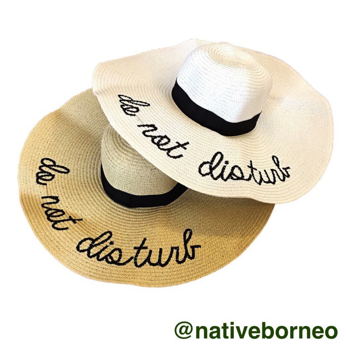 Topi Anyam Lebar, Topi Pantai, Topi Rotan, Sun Hat, Topi Wanita Etnik - Putih Limited