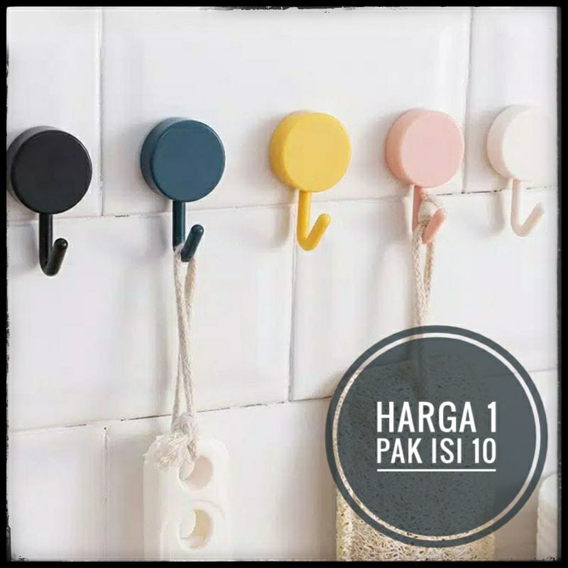 Set Isi 10 Gantungan Dinding Bulat Tempel Hook Baju Wall Hook Gantungan Kail Kuat Serbaguna Tempel