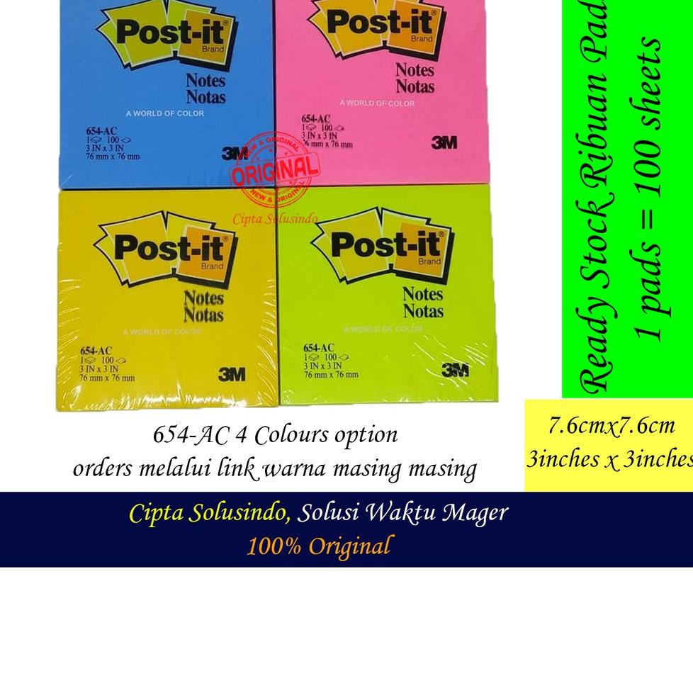 

[KODE ZVNMB] Stiky notes - post it - ukuran 7.6 cm x 7.6 cm (3 inch x 3 inch) per warna [654-ac]