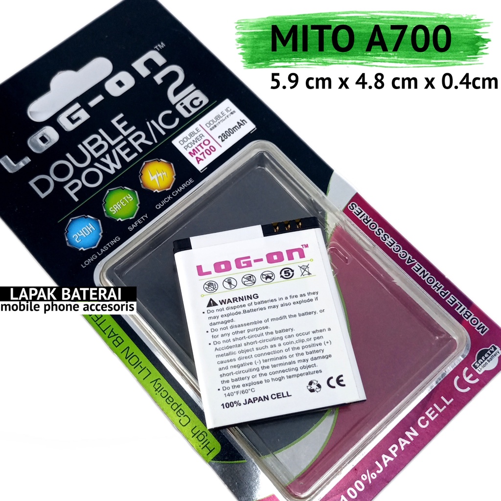 LOG - ON Mito A700 BA00089 Baterai Double IC Protection Battery Batre