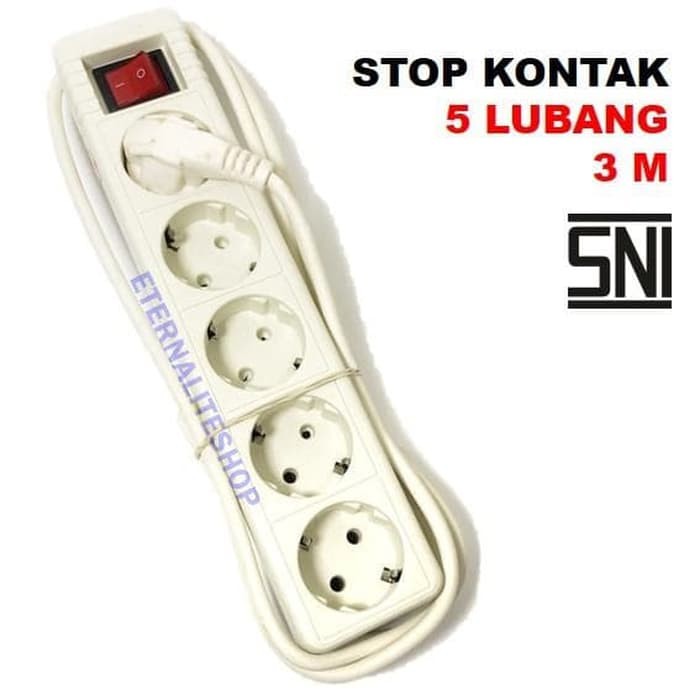 Stop Kontak 5 Lubang + Kabel 1.5 Meter -5 Lubang 5 Meter SNI