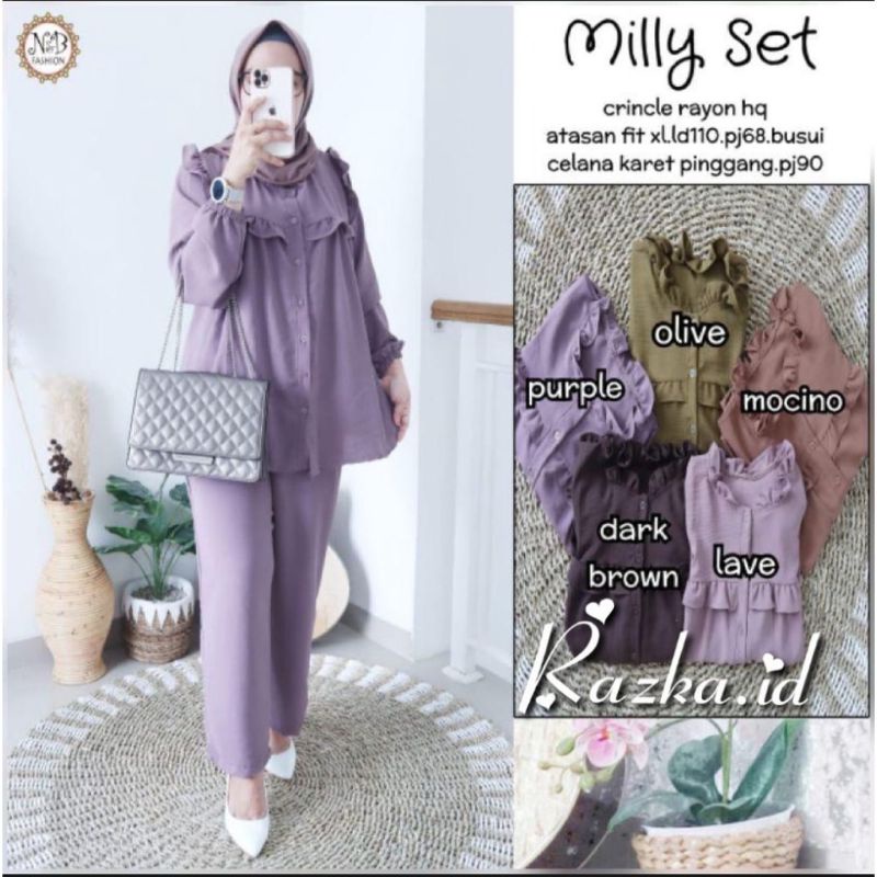 MILLY SET ONE SET SETELAN CRINKLE WANITA CEWEK KEKINIAN SET PAJAMAS KRINGKLE MURAH POLOS BAJU CRINCK