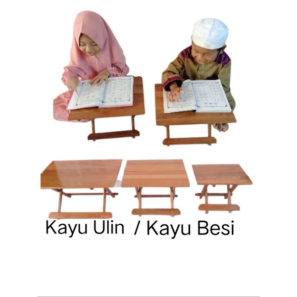 Meja lipat kayu Besi/Meja Mengaji/meja belajar lipat/Meja Laptop/Rehal/Rekal/Lekar Dampar kayu Ulin 