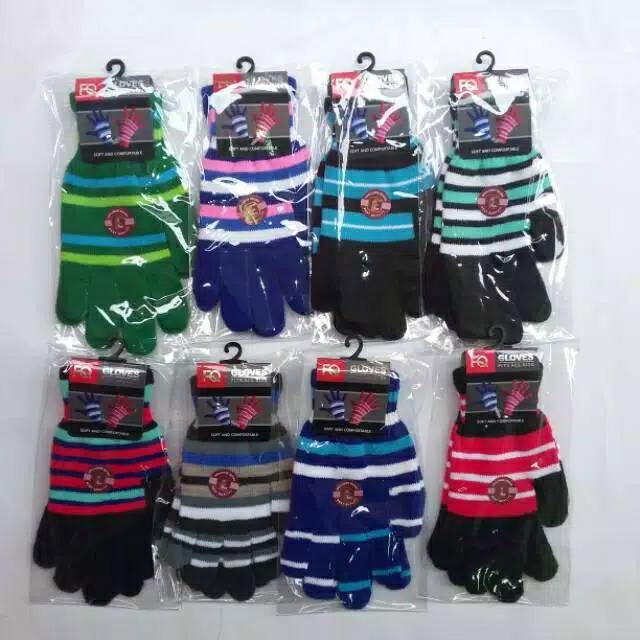 Sarung tangan motor full jari bahan woll wanita model salur besar/kecil