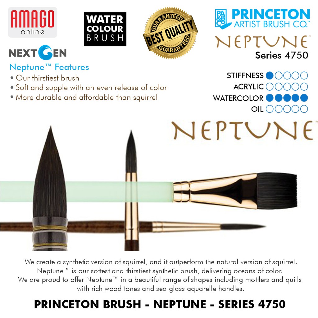 KUAS - PRINCETON NEPTUNE WATERCOLOUR BRUSH - OVAL WASH - PILIH UKURAN