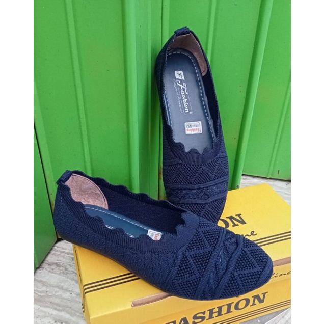 Sepatu balet import/Sepatu Rajut balet/Flat shoes/Sepatu cewek cantik-Navy
