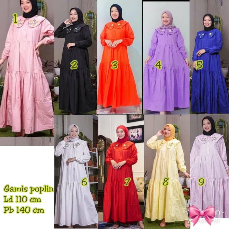 Gamis Poplin || dress katun poplin import mix bordir