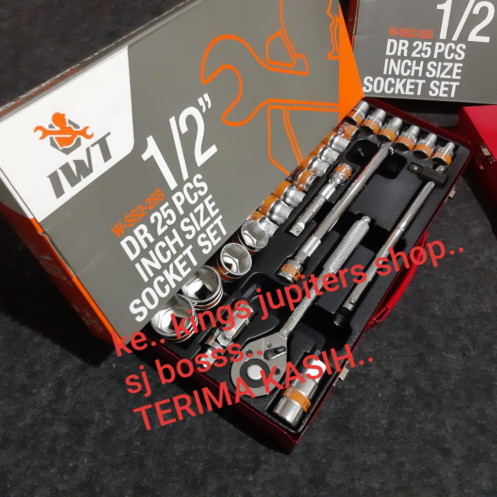 KUNCI SOCK INCHI 5/16IN - 1,1/4IN 1/2dr 6pt SET IWT SET KUNCI SOK INCHI SET 25PC IWT MATA SOK inchi