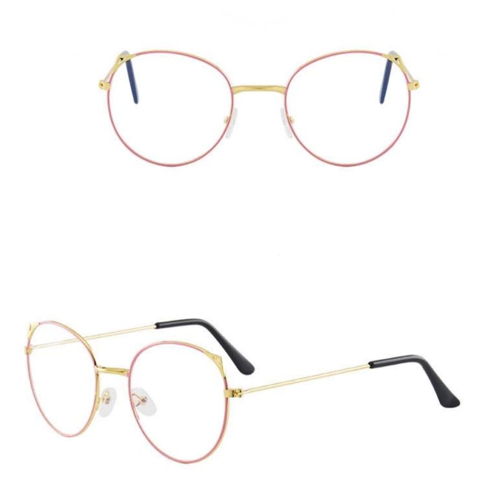 (Rowling)Impor murah Frame Kacamata Wanita dan Pria Gaya Retro Round Eyeglasses Metal Frame Kacamata Fashion-ka-6 pink