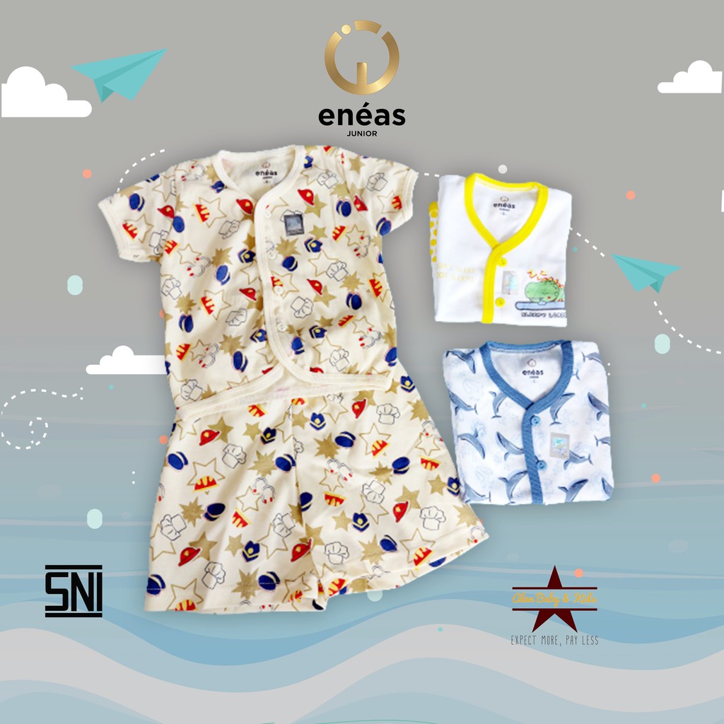 Eneas Junior Setelan Pendek Kancing Depan Per 3 Set Motif Cowo