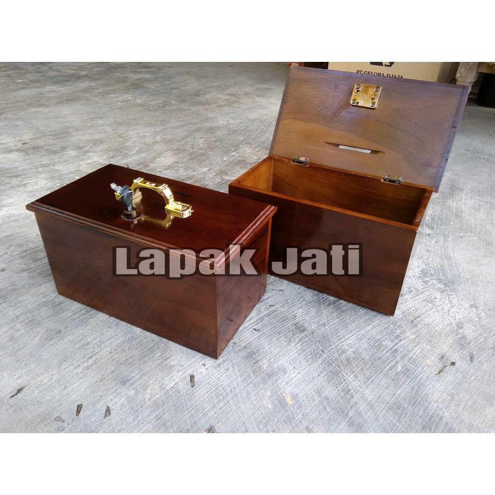 Kotak Amal Besar Kayu Jati Polos Kotak Infaq Uang Bagus