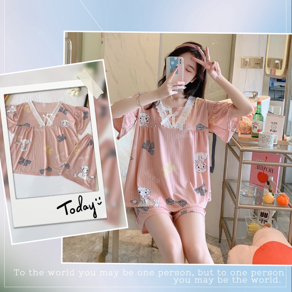 Baju Tidur Piyama Import Korea Motif Kartun Lucu Baju tidur wanita Celana pendek