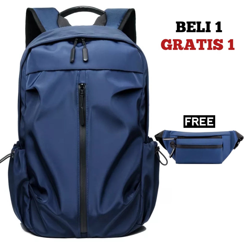 BUY 1 GET 1 - Tas Ransel Pria Beli Ransel Punggung Backpack Cowok Free Waistbag