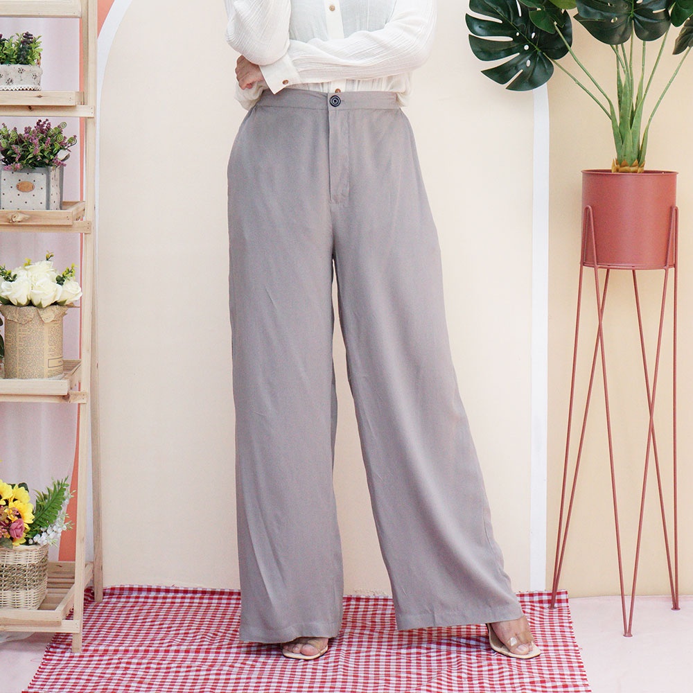 Celana Kulot Loose Highwaist Rayon Premium Resleting Kancing