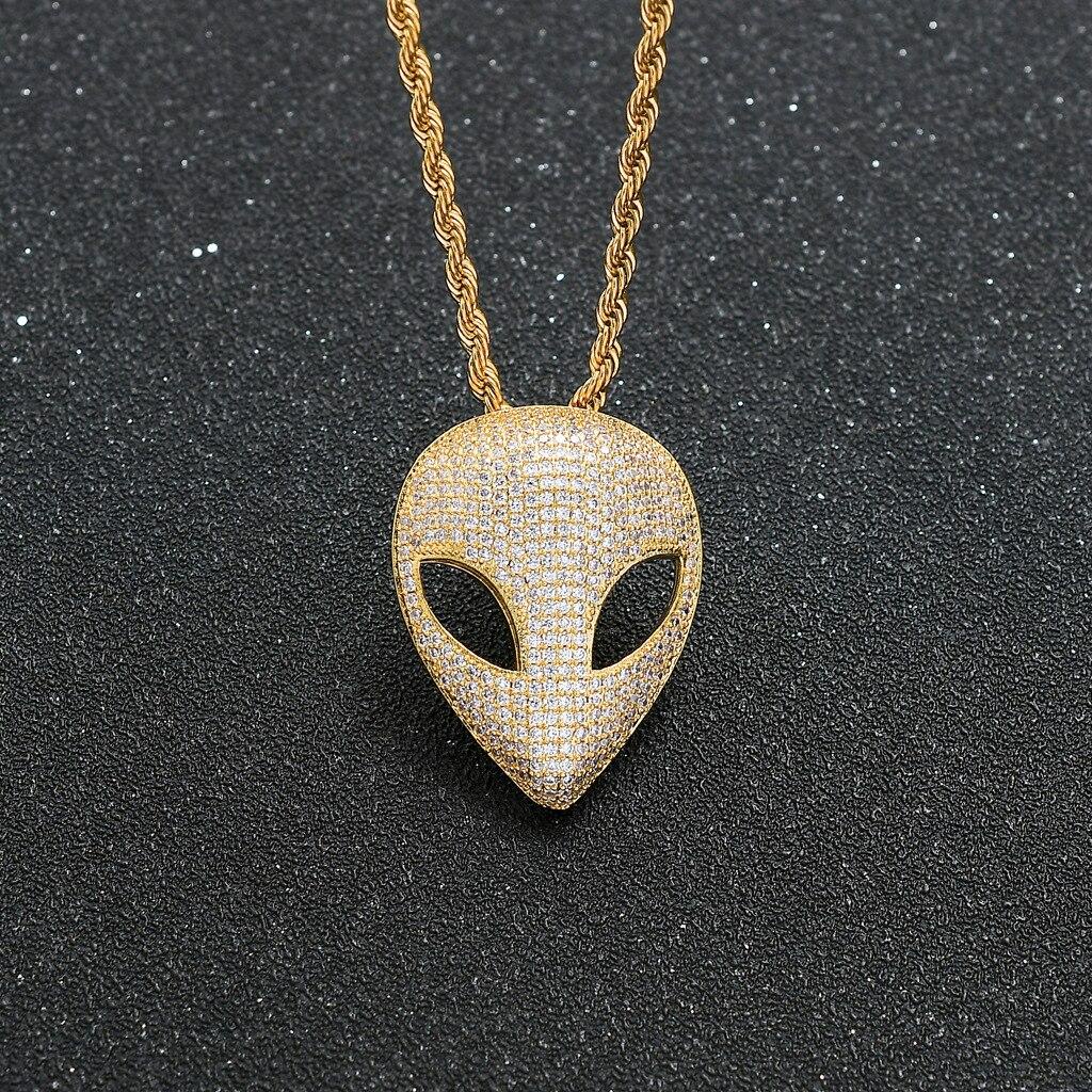 Kalung Liontin Alien Micro Zircon Inlaid Gaya Hip Hop Untuk Pria