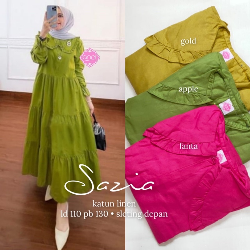 SAZIA MIDI MAXY ORI SOLO BERLABEL ANNI GAMIS DRESS LONG TUNIK POLOS HOMEY DRESS MIDI KATUN LINEN