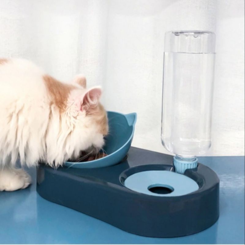 Dispenser Tempat Makan Anjing Kucing Dispenser Minum Pet Feeder Plate 2 in 1 Unik &amp; Lucu Bentuk Kepala Kucing