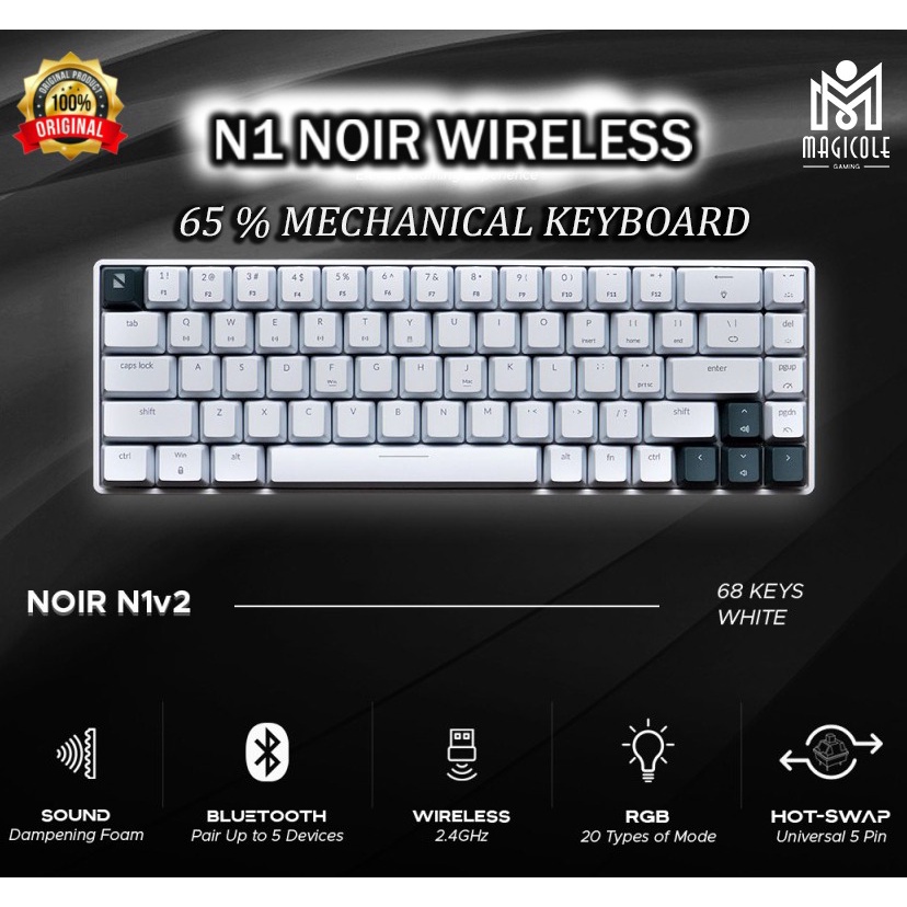 Noir N1v2 / N1 65% White Wireless Mechanical Gaming Keyboard
