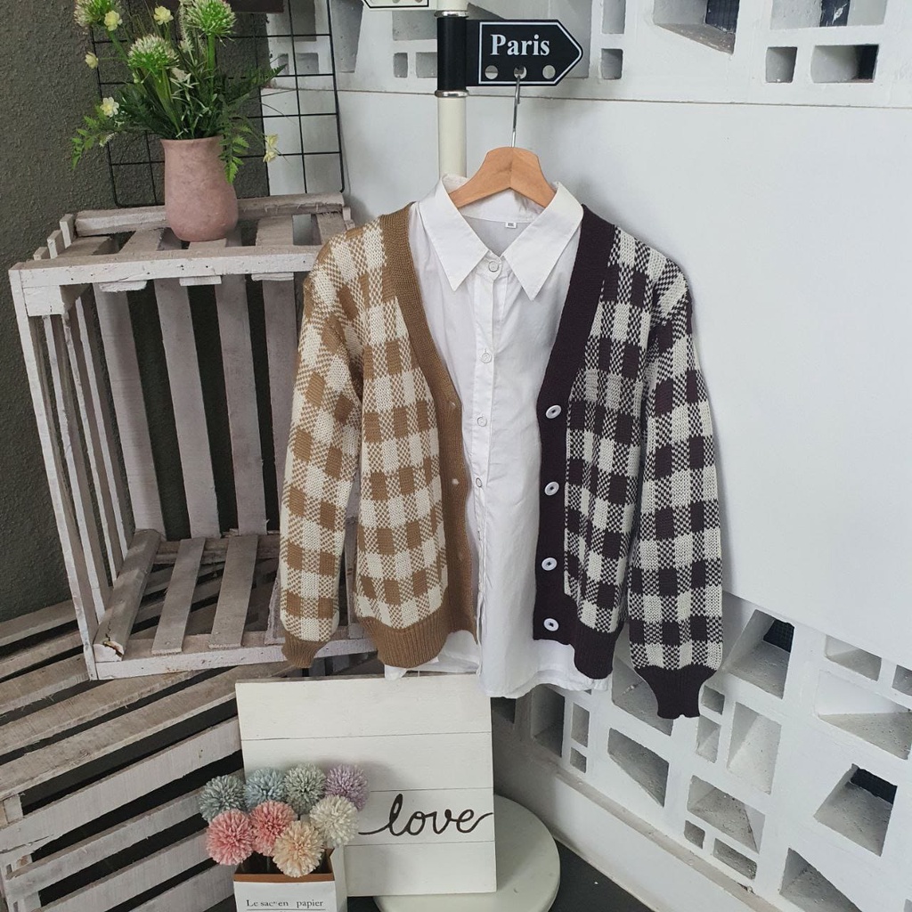 Kardigan Rajut COLLOUR COMBINE Outer Wanita - Korean Style Terbaru Termurah