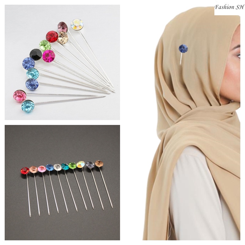 1pc Pin Hijab Aksen Kristal Warna-Warni