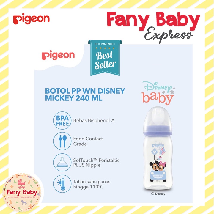 PIGEON DISNEY BABY SOFT TOUCH CLEAR PP WIDE NECK BOTTLE 240ML