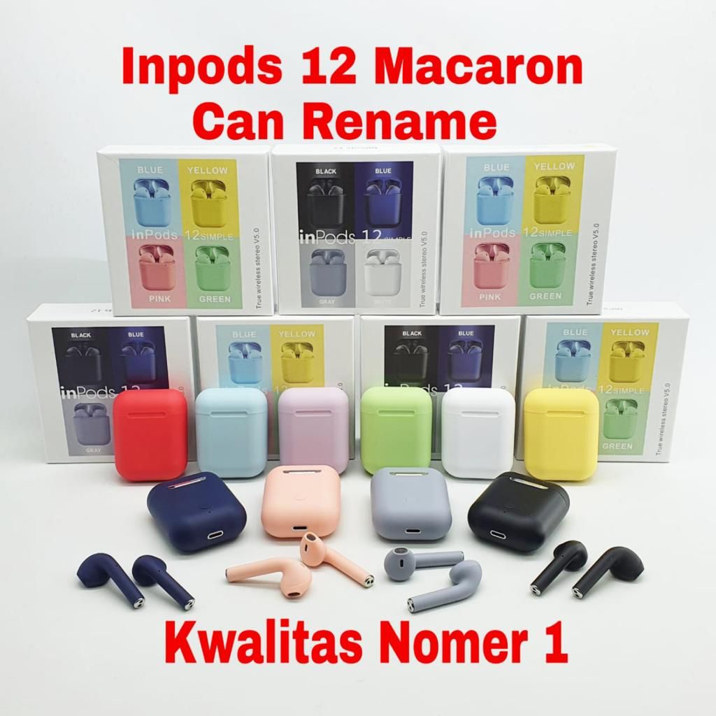 Inpods TWS i12 Macaron Colors Bluetooth Wireless Touch Earphone Handsfree High Premium Quality With Charger