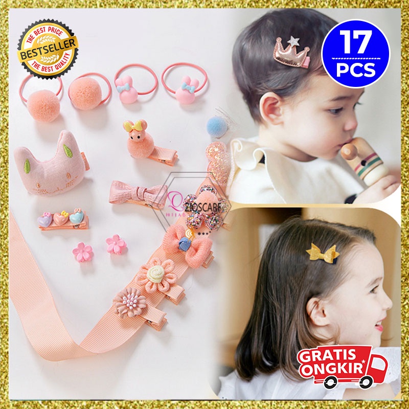 Jepit Rambut Korea Anak Perempuan Motif Telinga Kelinci 17 Pcs / Set Aksesoris Hiasan Rambut fashion korea AK143