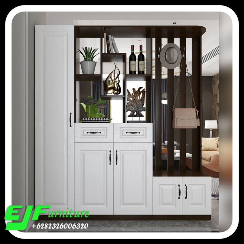 partisi penyekat ruangan minimalis modern model terbaru jepara warna putih