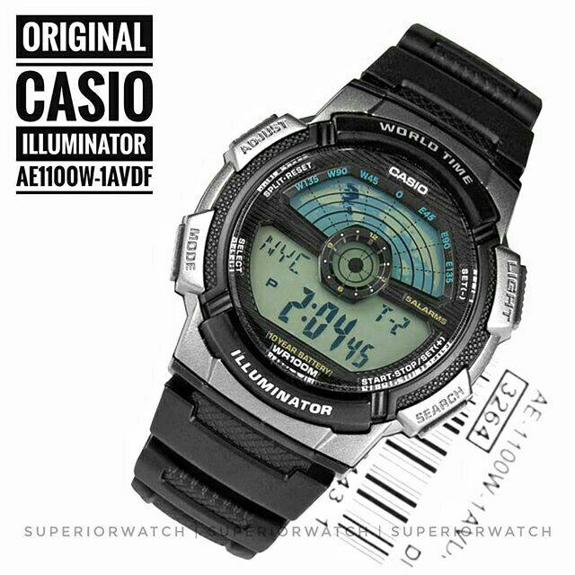 Jam Tangan Outdoor Casio Illuminator AE-1100W-1AVDF Original Casio AE1100 Black Silver