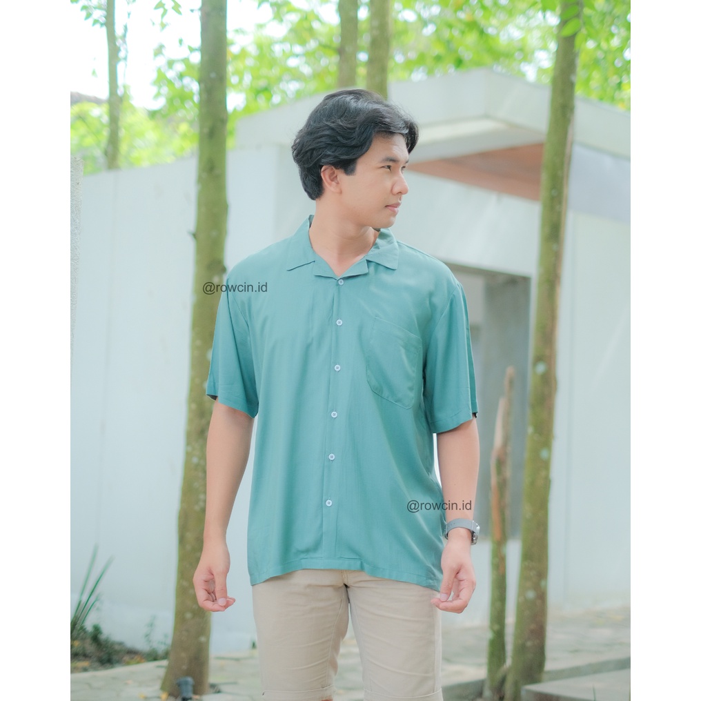 KEMEJA HAWAI POLOS UNISEX KATUN RAYON KEMEJA LENGAN PENDEK