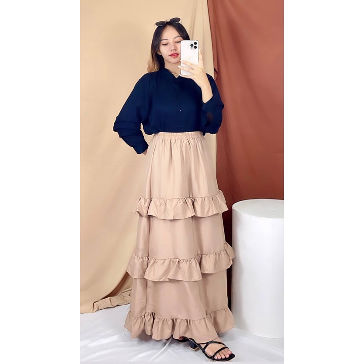 Tq88indonesia Fashion Busana Bawahan Wanita Terbaru / YORIE SKIRT /  Rok Rampel Maxi / Rok Panjang Casual / Ootd Kekinian / Outfit Kekinian / Ootd