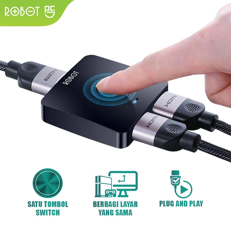 ROBOT HM103 HDMI switch and Splitter 2in 1out / 1in 2out Bi-Direction 4k Black - Garansi 1 Tahun