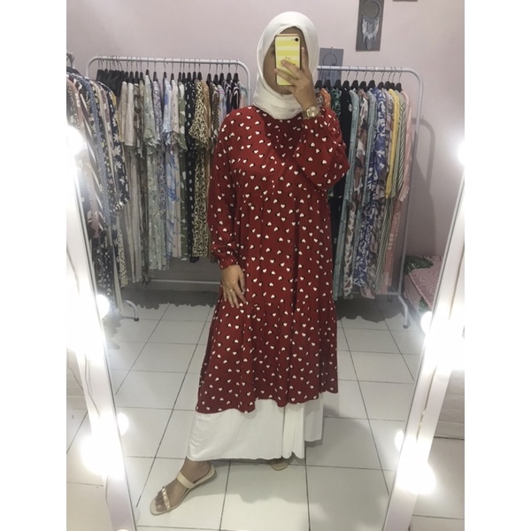 midi dress / tunik / midi dress katun rayon / midi dress adem / midi dress motif / tunik kekinian / 
