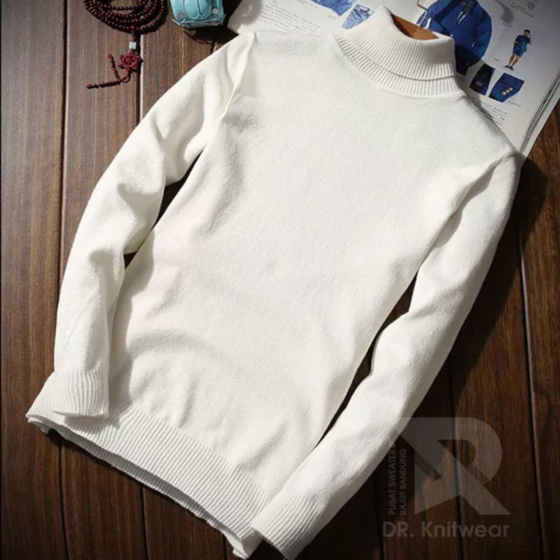 Rajut Turtleneck Sweater Cowok - Sweater Rajut Kerah Tinggi Pria Katun Premium