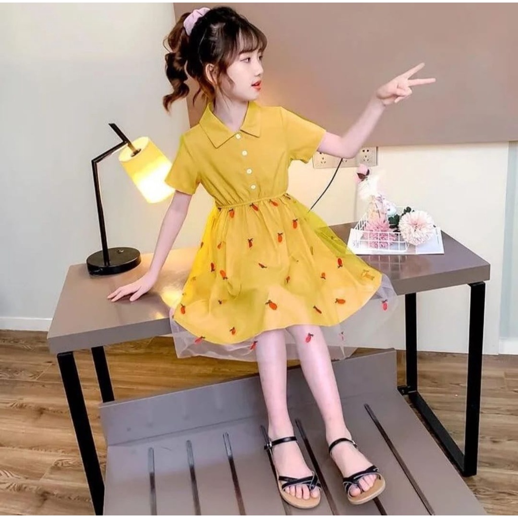 [ALIJOJO] Dress Furing Many Fruit Import/ Dress Anak Import - Kuning