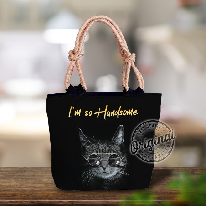 Terlaris Tas Tote Bag Tali Sumbu Wanita Printing Motif Kartun Lucu Kucing Cat - Cat Handsome