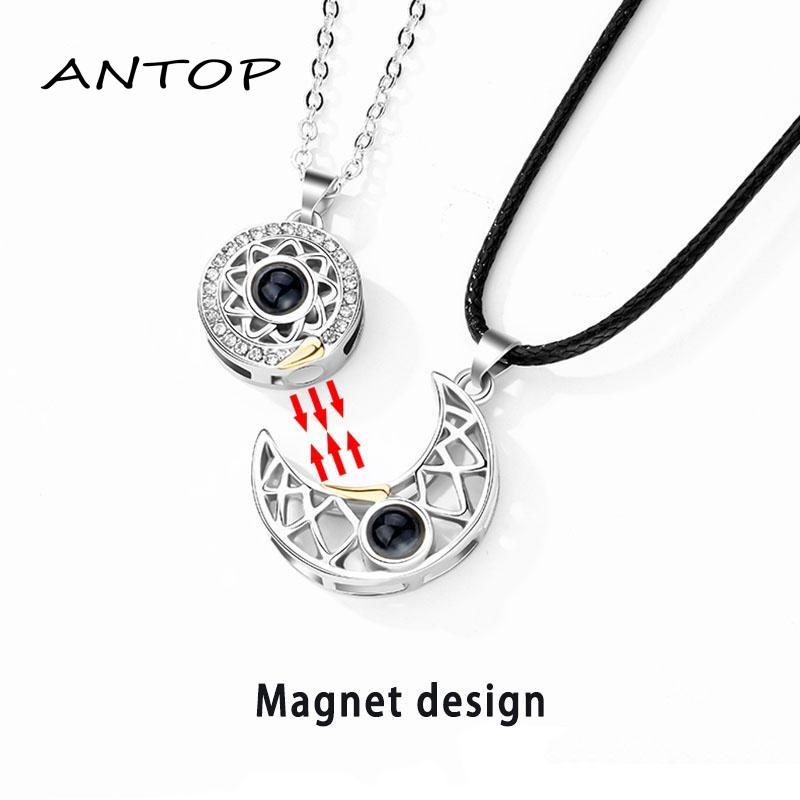 2 Pcs/Set Kalung Titanium Couple Sahabat Aksesoris Magnet Matahari Bulan Necklace ANTOP