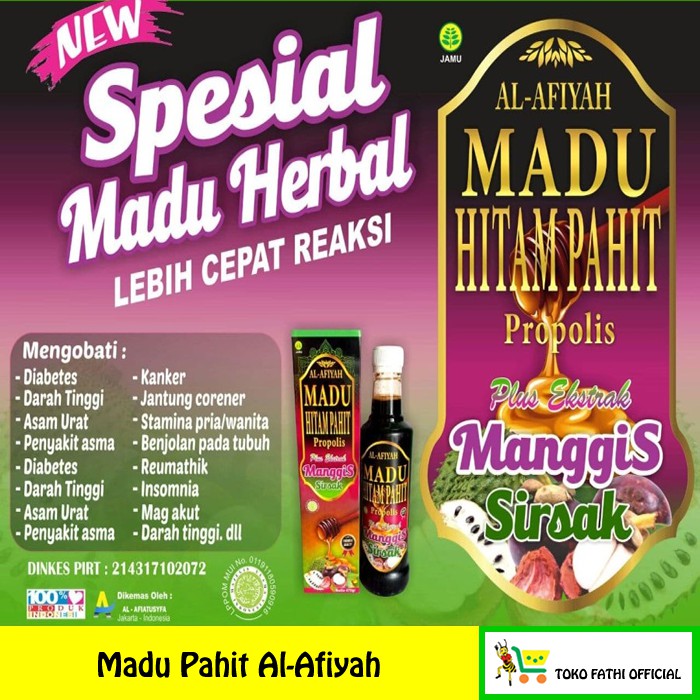 

Madu Pahit Plus Ekstrak Manggis dan Sirsak Al Afiyah ( obat diabetes, darah tinggi , kolesterol )