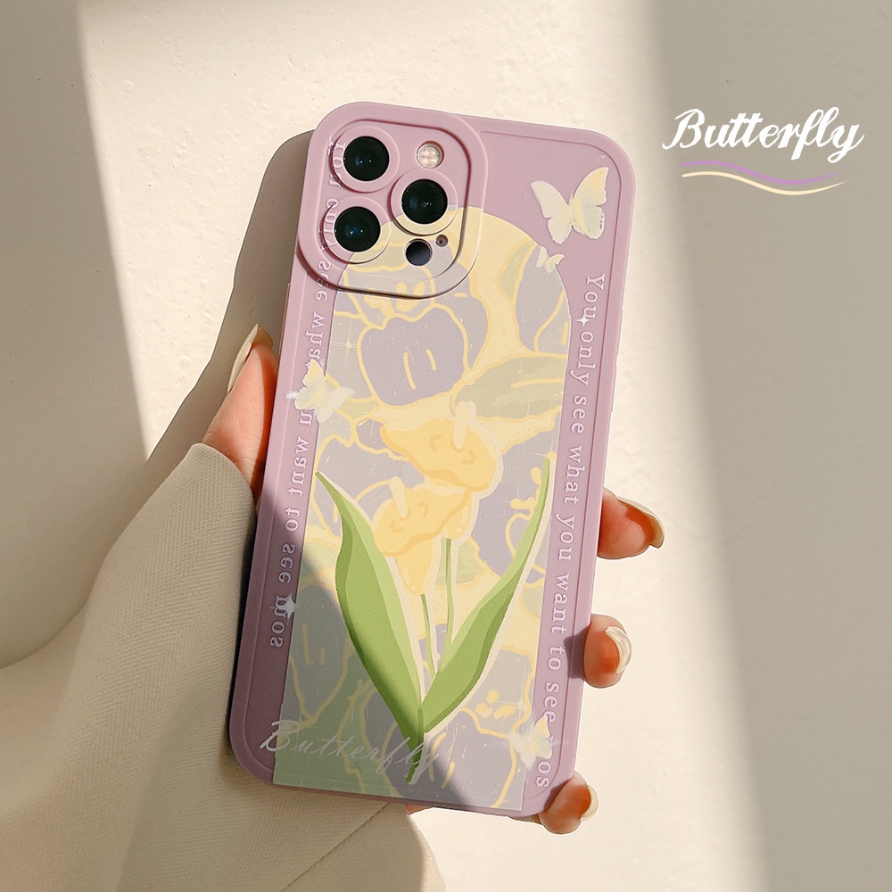 Case Pelindung Penuh Desain Lily Butterfly Warna Ungu Muda Untuk Iphone 7 8 PLUS X XR XS 11 12 13 MINI PRO MAX SE 2020