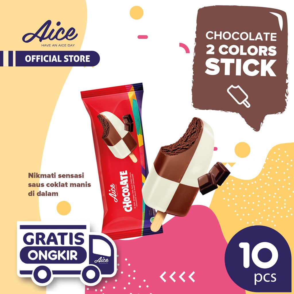 

Aice Ice Cream Chocolate 2 Colors Stick Es Krim 10 pcs