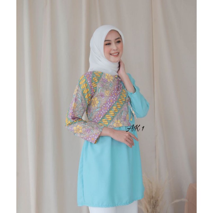 ATASAN BATIK WANITA LENGAN PANJANG BAJU SERAGAM MURAH KOMBINASI MOSCREPE MODEL TERBARU