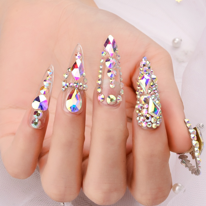 1 Kotak Stiker Kristal Berlian Imitasi AB FlatBack 3D Aksesoris Nail Art / Manicure DIY