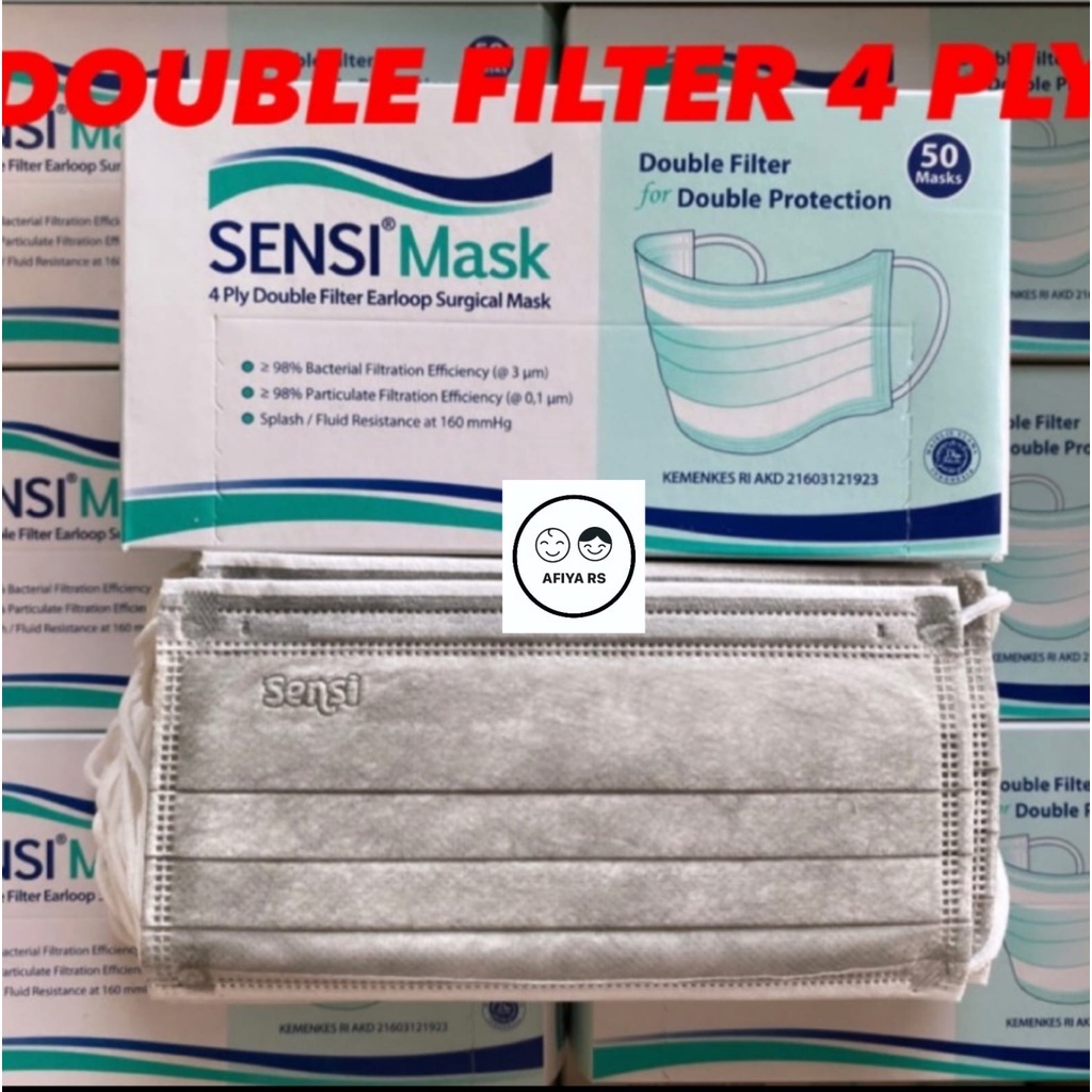 Masker Sensi Surgical Earloop 4 Ply Double Filter isi 50 pcs/Box