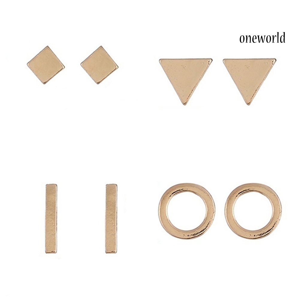 OW@ 8Pcs/Set Fashion Geometric Square Triangle Circle Ear Stud Earrings Women Gift