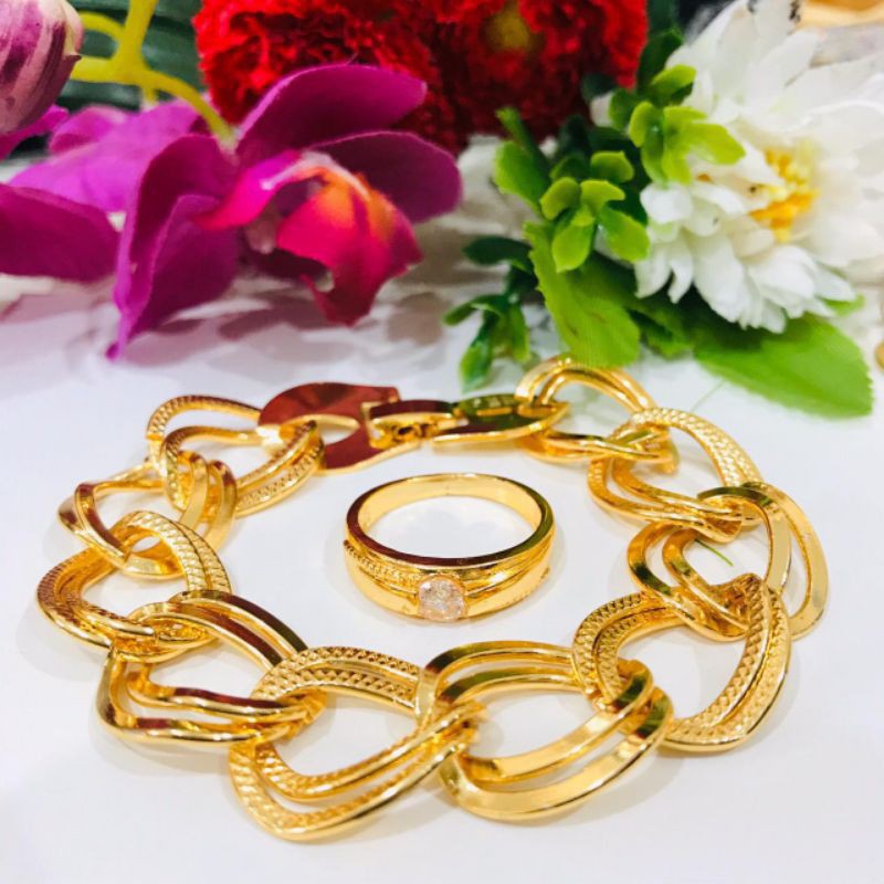 set perhiasan dewasa gelang dan cincin, perhiasan xuping lapis emas